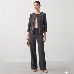 Anne Klein Structured 3/4 Sleeve Blazer inverted pleat jacket charcoal / Nude
